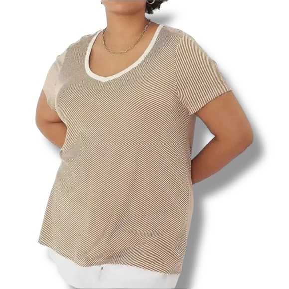 NWT LANE BRYANT Modern Short Sleeve V-Neck Stripe Tee Size - Beige/Tan 18/20 - Picture 1 of 16